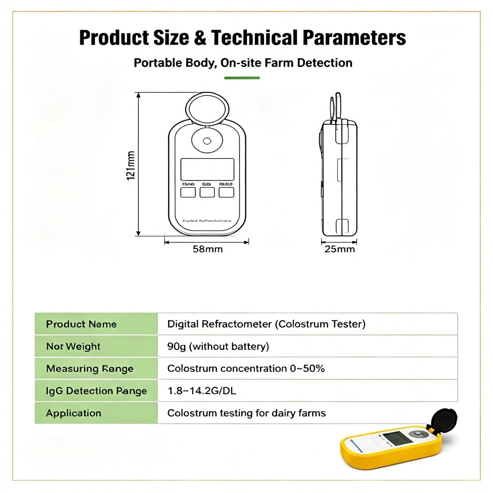 Refrattometro Digitale Portatile A Led, Per Test Sui Vitelli, Intervallo Di Concentrazione Del Colostro 0-50%, Rilevamento Di Igg Da 1,8 A 14,2 G/dl, Per Test Del Colostro Nelle Vacche Da Latte.