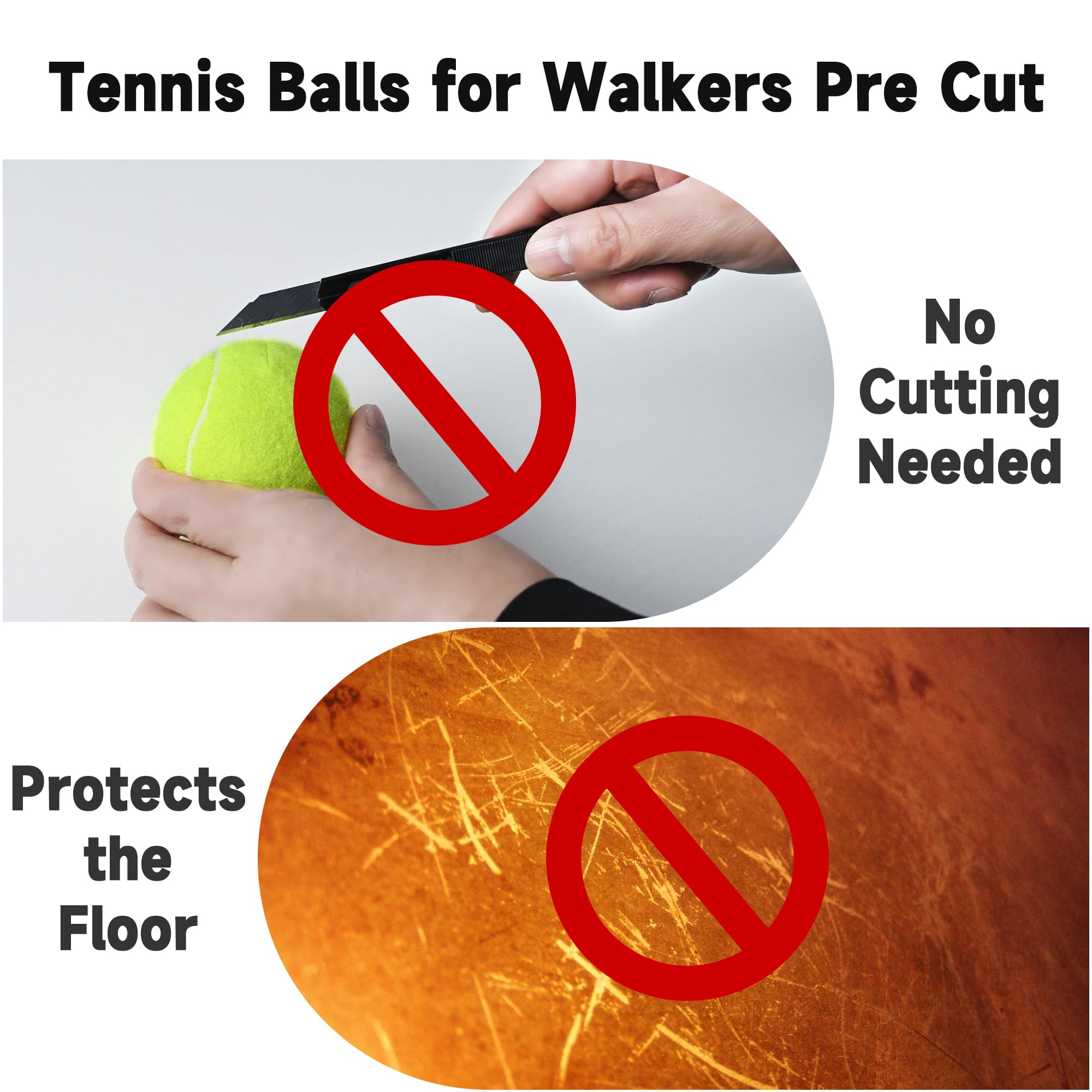 4 PcsTennis Balls for Walkers Pre Cut, Walkers Legs Universal Precut Glide Balls for Indoor, Silent Gliding and Floor Protection(Yellow)
