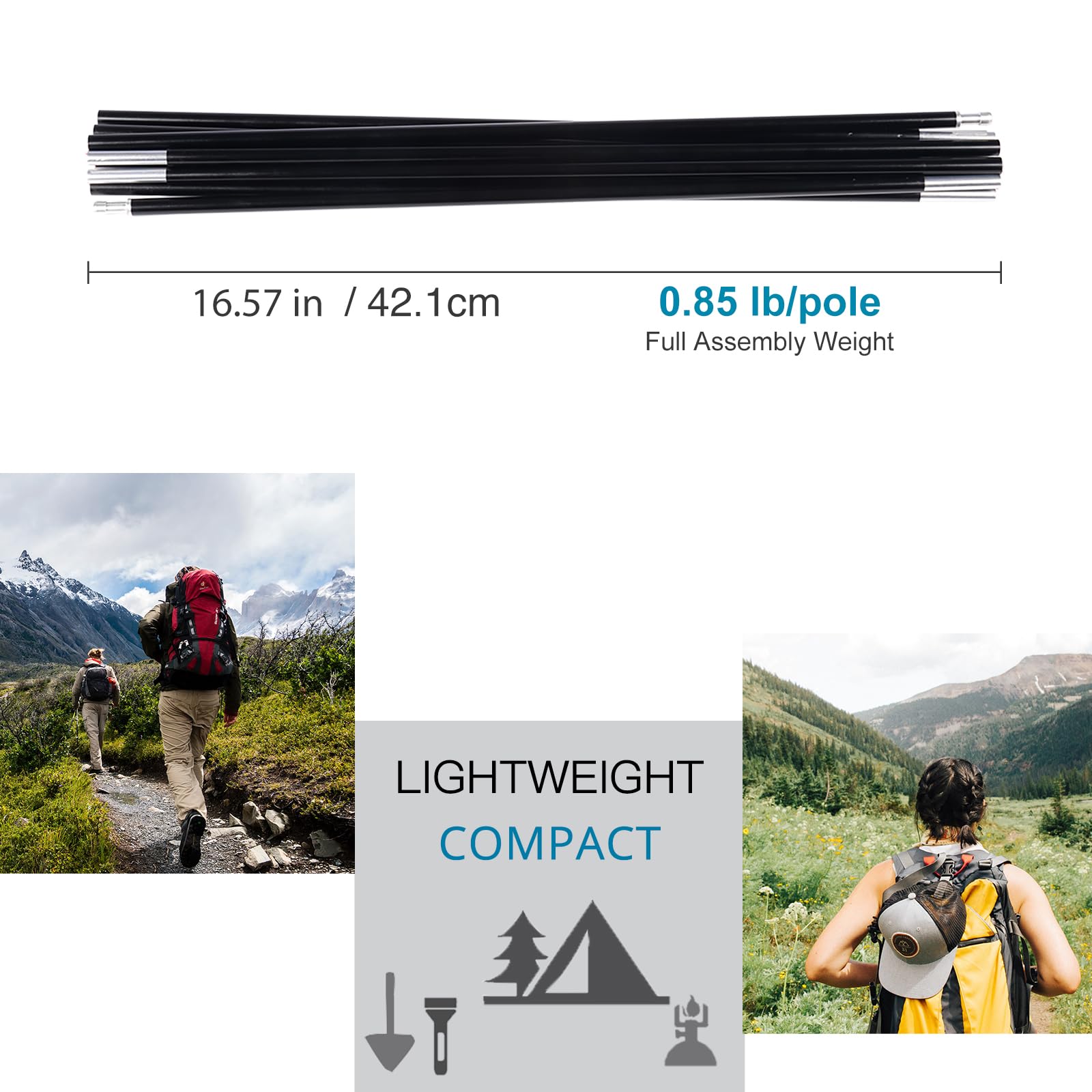 Aluminum Tent Poles Replacement, Fits Both Female and Male Ends, Lightweight Tent Pole Repair Kit, 7001 Series Aluminum Alloy T6 Heated