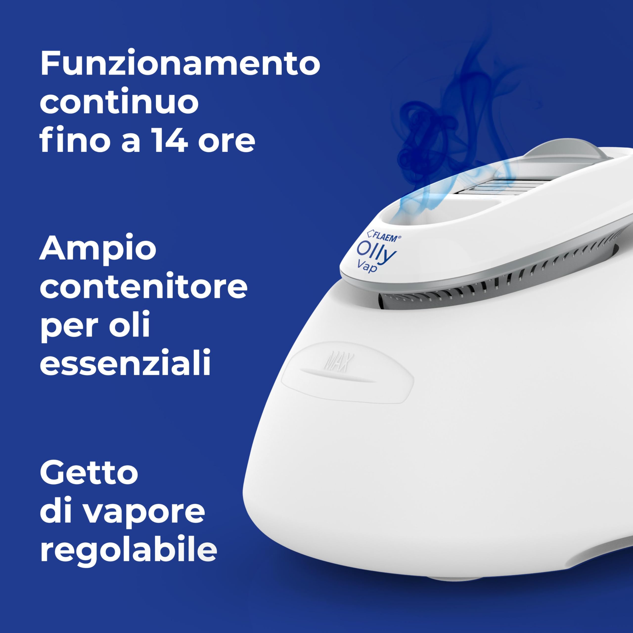 Flaem, Olly Umidificatore Ambiente a Caldo, Diffusore di Oli Essenziali, Pre-Raffreddamento del Vapore Sterile, Sicuro per i Bambini, Luce Notturna, Capacità 4,5 l, Ideale per 25 mq, Design Italiano