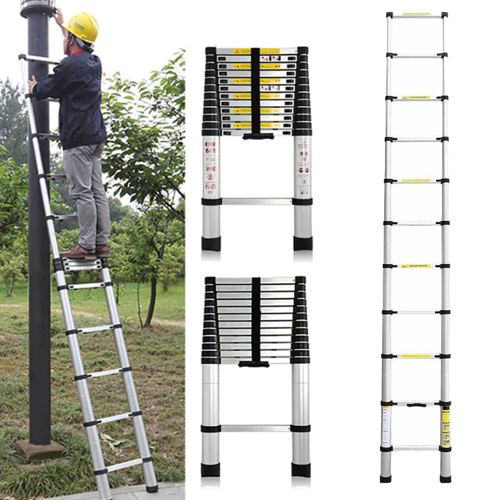 Telescopic Ladder 4.4m Multipurpose Aluminum Extendable Telescopic Ladder Portable with EN131 and CE Standard, Extension Ladder Used in Attic