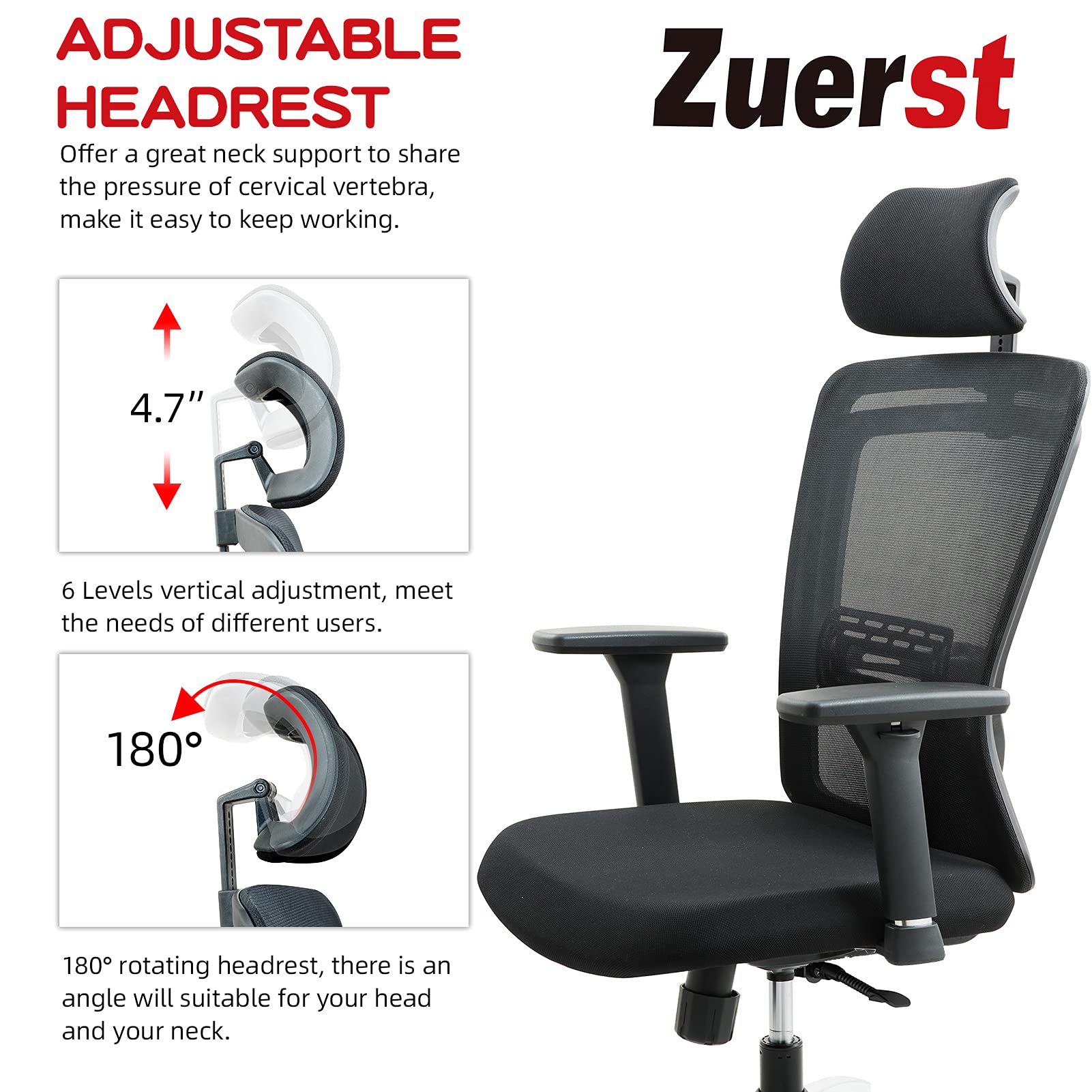 ZUERST Ergonomic Office Chair Adjustable Mesh Office Chair with