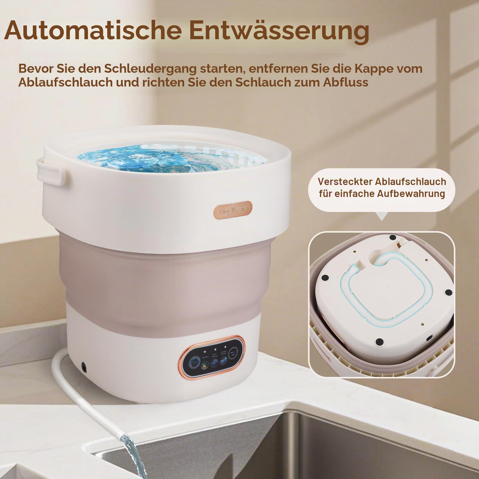 Mini Waschmaschine, 15L 2 in 1 Camping Waschmaschine Klein mit Schleuderkorb, Camping Reisewaschmaschine für Unterwäsche, Baby- und Kleinwäsche, geeignet für Zuhause, Wohnungen