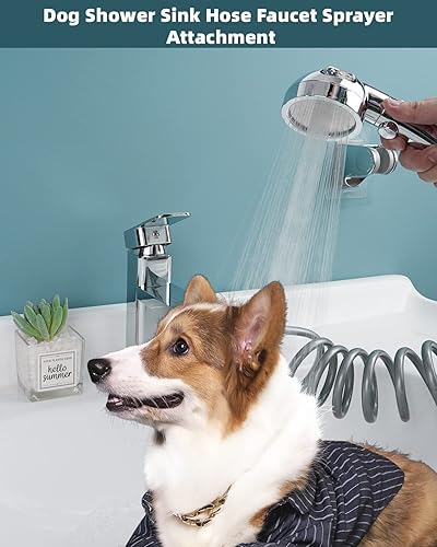 Miniatura 6 de Hibbent Accesorio de rociador para manguera de fregadero de perro, juego de cabezal de ducha de mano con 8 adaptadores para baño de mascotas y