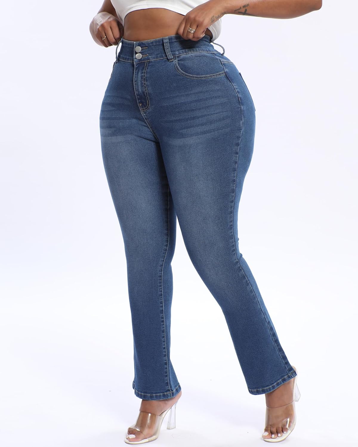 Plus Size Jeans Bootcut Stretchy for Women High Waisted Modern Curvy Flare Trouser Jean - Image 3