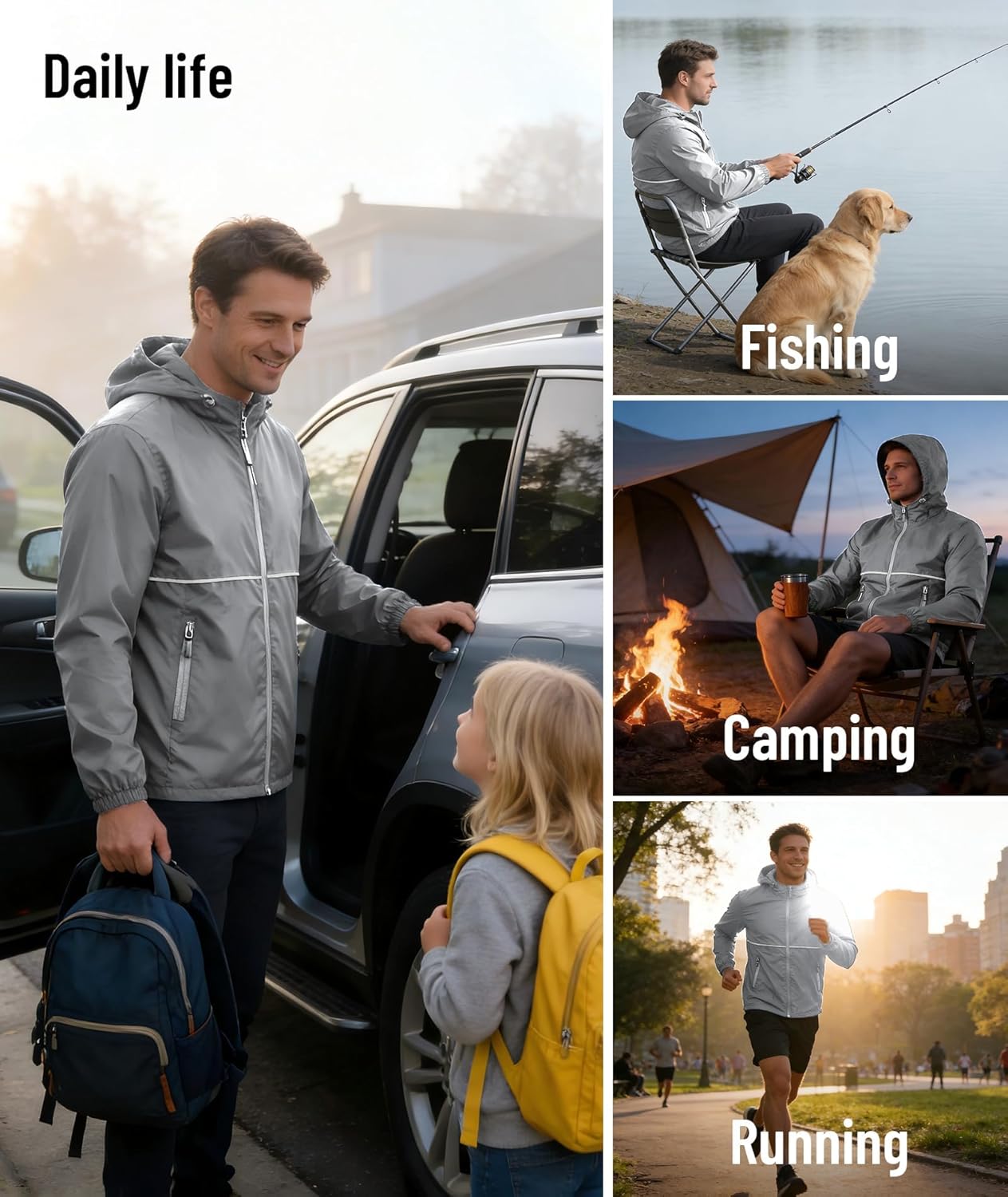 ZITY Men's Rain Jacket Waterproof with Hood Lightweight Windproof Raincoat for Golf Hiking Camping Cycling