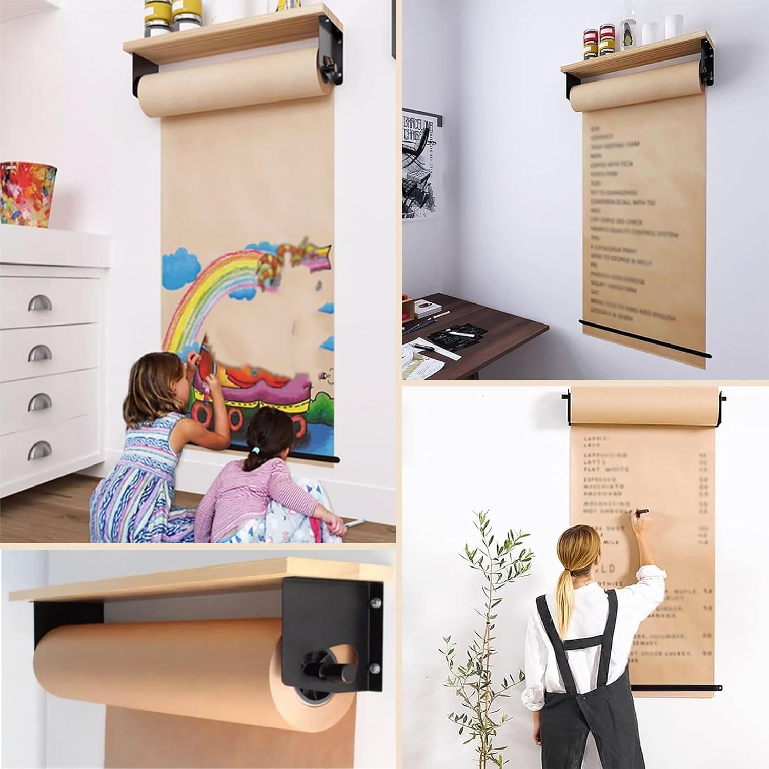 Distributeur de rouleaux de papier kraft mural avec planche à découper pour menu quotidien et signalisation