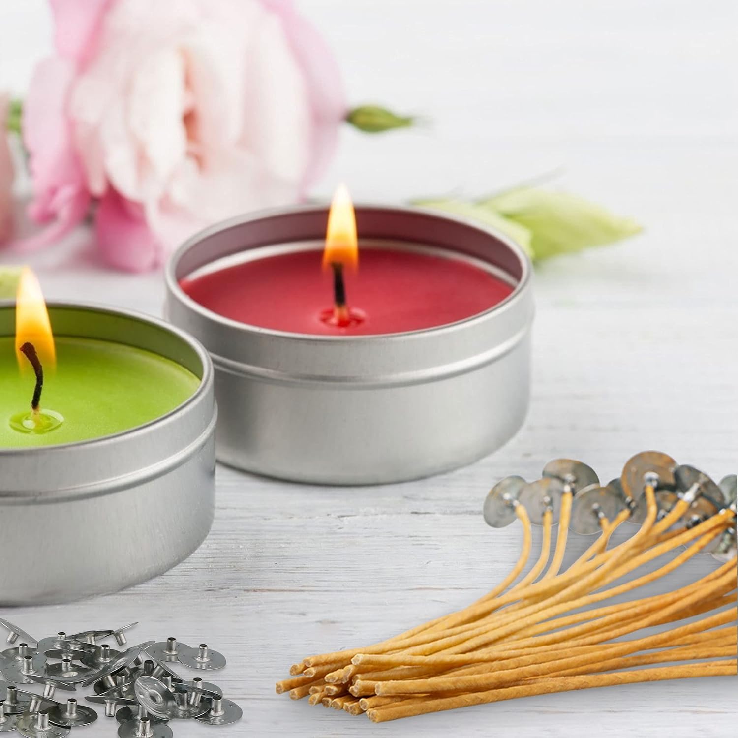 100 PCS 3.5 inch Thick Hemp Wicks in 3mm Diameter, Pre-Waxed by 100% Natural Beeswax & Tabbed, Beeswax Wicks for Candle Making.