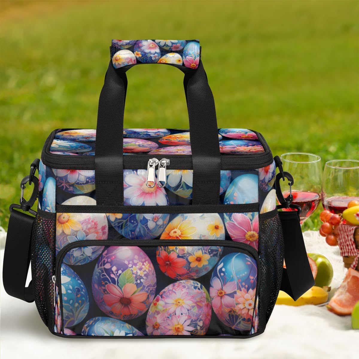 Insulated Picnic Backpack Lunch Box for Women Men Picnic Basket Tote Lunch Bag Picnic Bag Portable Lunch Bags for Picnic, Beach, Work, Trip,Office, Camp Easter Day Egg