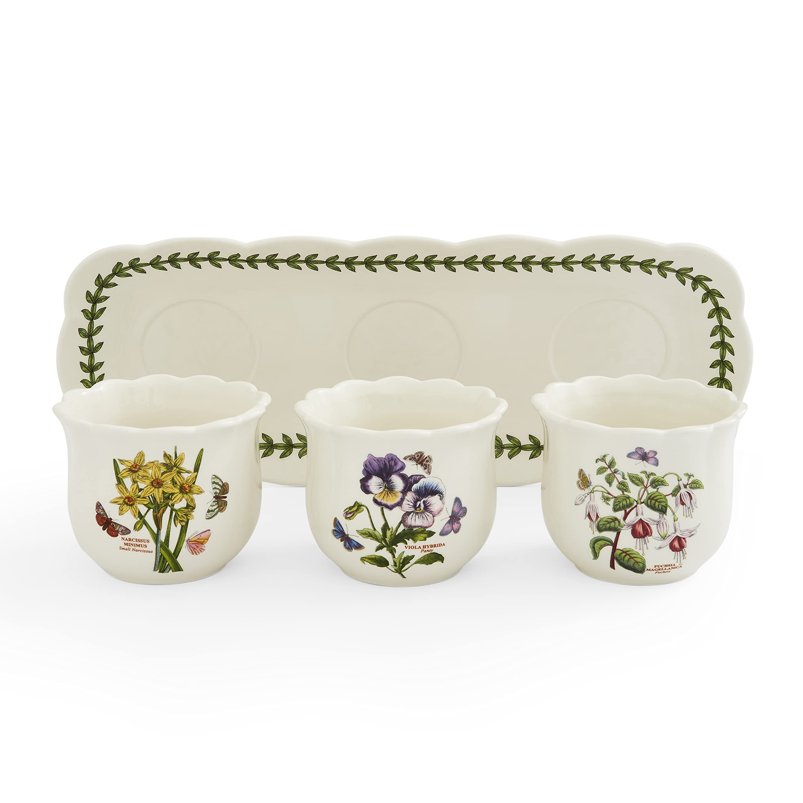Portmeirion - Botanic Garden Bouquet Collection – Set di pentole per erbe con vassoio – Vaso per piante da interno – Vaso per erbe aromatiche – Set da 4 pezzi