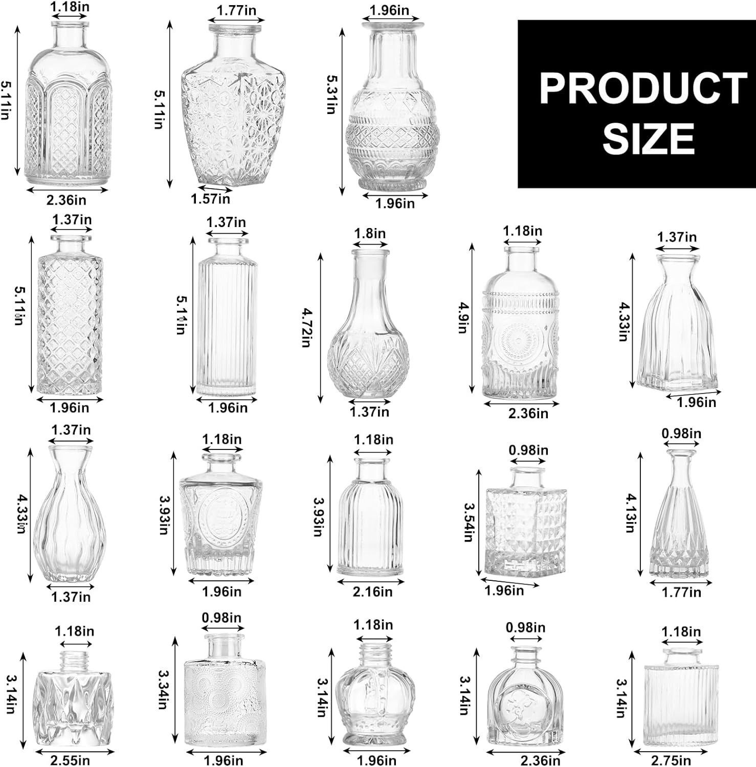 Fixwal 18 Pack Small Bud Vases for Centerpieces, Clear Vases for Flowers Glass Flower Vases in Bulk, Vintage Decorative Vases for Wedding Rustic Home Table Decor