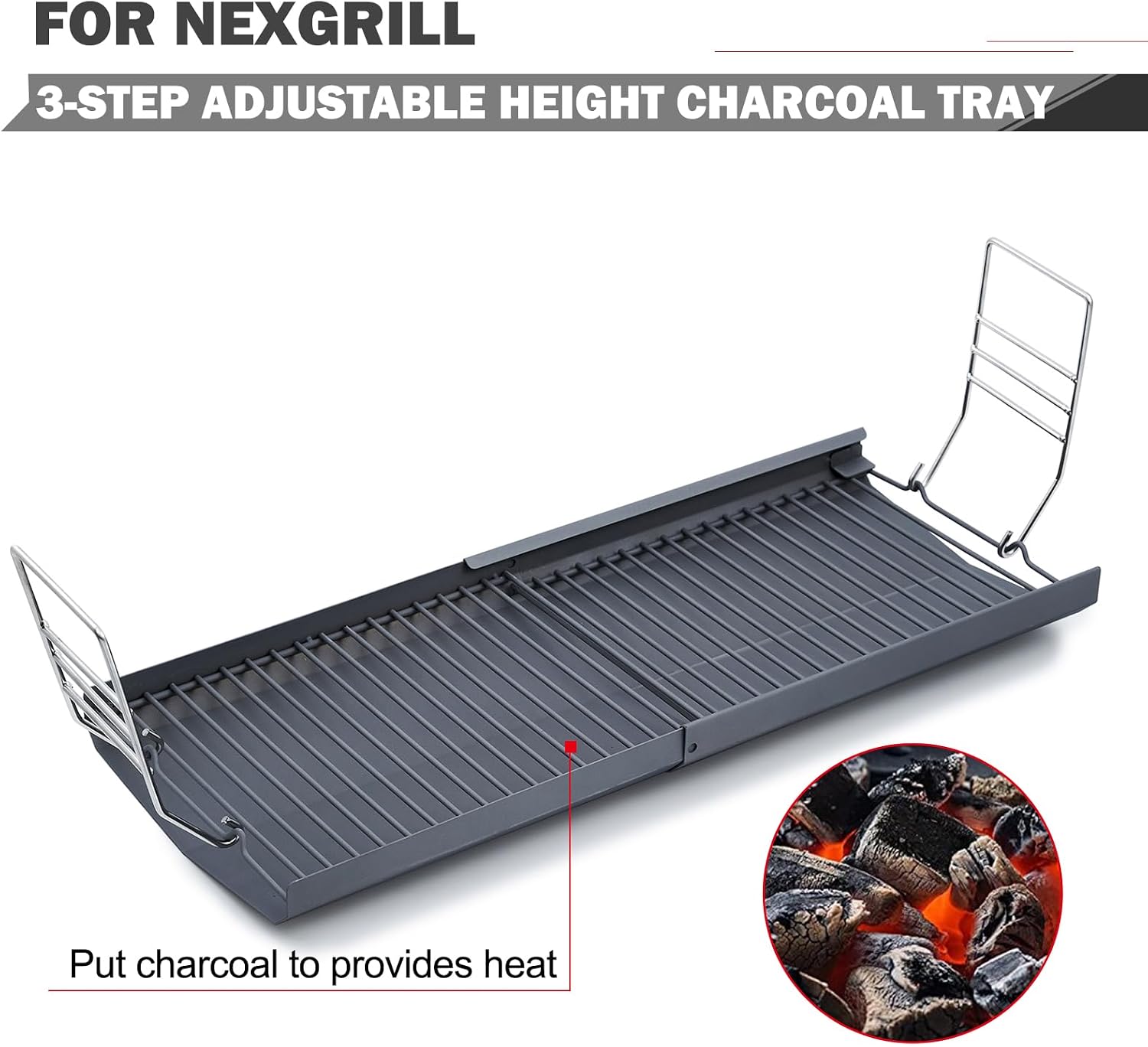 Oklagarden 27 Inch 810-0029 Ash Pan Replacement Parts for Nexgrill Replacement Parts 3-Step Adjustable Height Charcoal Tray Basket Steel Charcoal Holder for 29 Inch Barrel Grill Smoker Tray