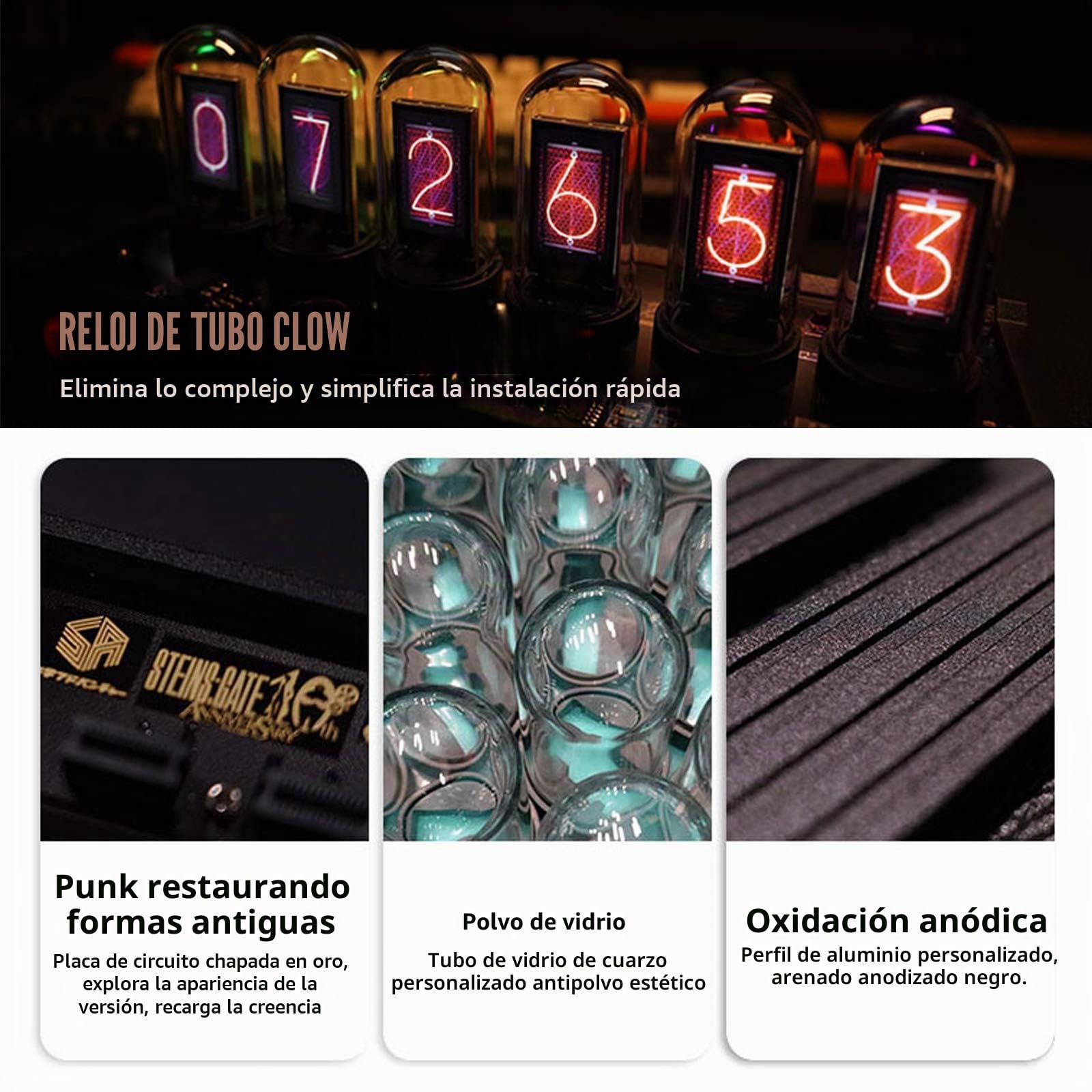 TWSOUL Reloj led Nixie, de tubos, digital, 20 modos, para montar en casa, pantalla de fotos personalizable, retro, vintage, con cable USB, regalo creativo