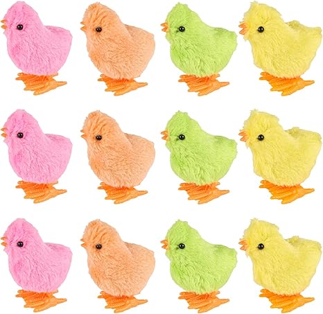 3 otters 12PCS Wind Up Chick Toys, Colorful Wind-Up Jumping Cute Chicken Plush Chicks Toys for Kids Goodie Bags, Party Favors