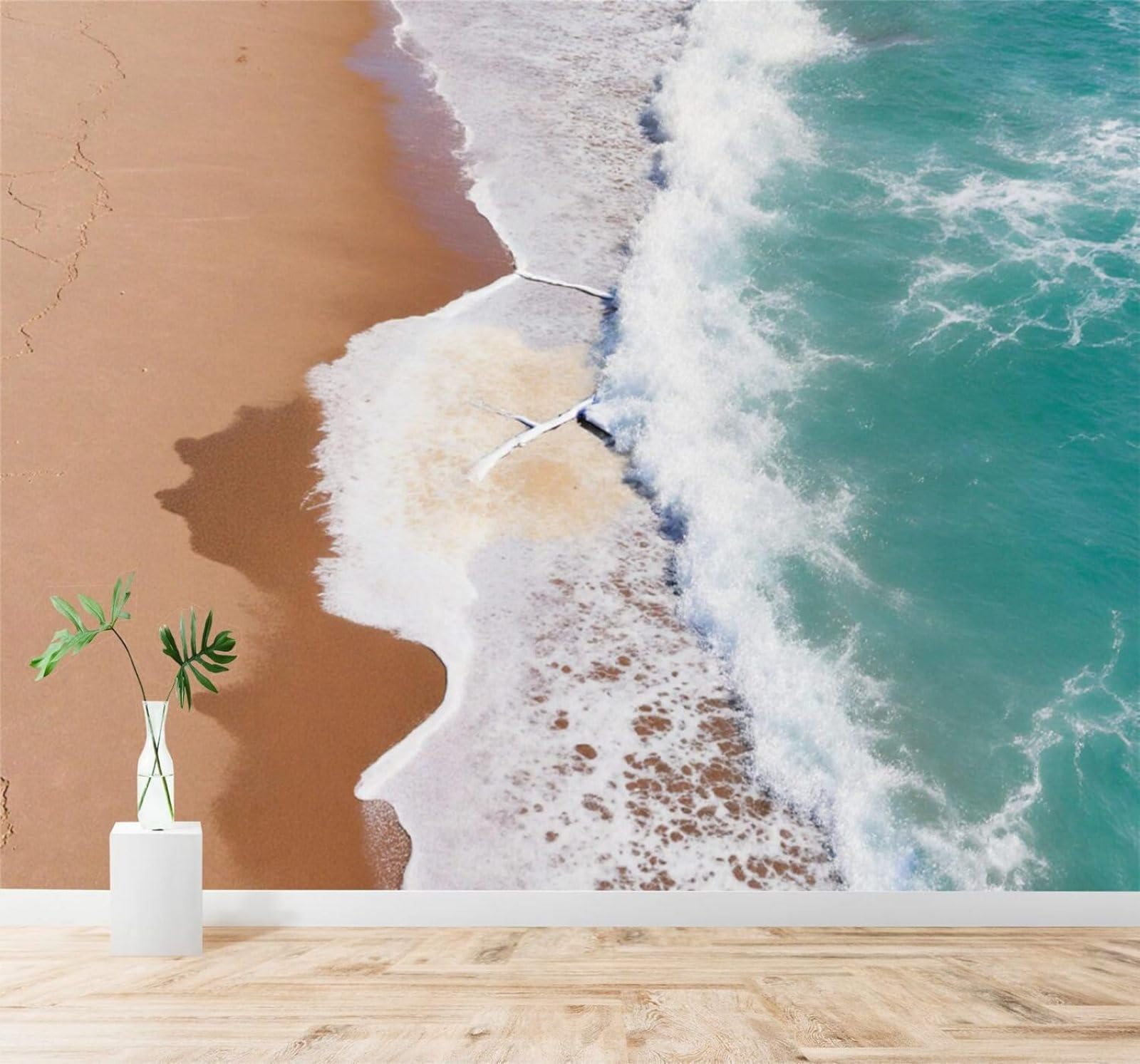 XLMING Waves Sandy Beach Coastline Foam Surfing 3D Wallpaper Silky Texture Home Study Office Grey Dining Room Sofa Bedroom Living Room TV Backdrop-400cm×280cm