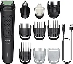 Philips Multigroom Aparador de Pelos 10 em 1 3000 Series, Barbeador elétrico e Aparador para Rosto, Cabeça e Corpo, Lâminas Autoafiáveis para a Pele, 10 Configurações de Comprimento, Modelo MG3931/15