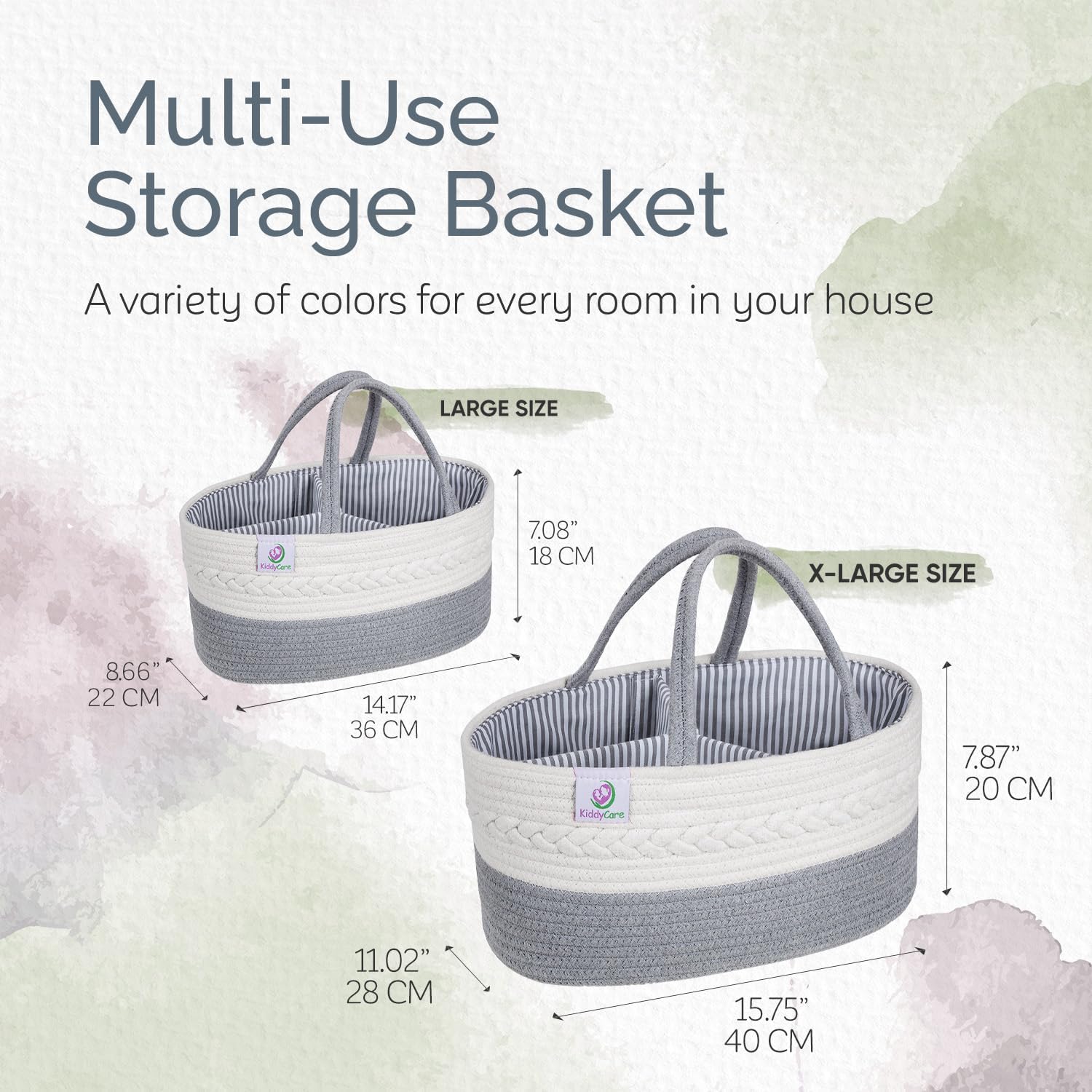 KiddyCare Woven Diaper Nappy Caddy Basket with Handle Lid | Diaper Caddy Basket with Dividers for Baby Boy/Girl, Diaper Tote Bag for Bady Storage for Car | Baby Nursery Canvas Caddy | Gray Regular