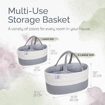 KiddyCare Diaper Caddy Organizer for Baby Nursery Basket with Handle Lid | Nursing bag with Changing Table Organizer Cart | Newborn Caddy | Grey Large size