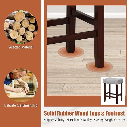 Miniatura 7 de COSTWAY Juego de 2 taburetes de bar de altura de mostrador, taburetes de silla sin respaldo de 25 pulgadas con borde de cabeza de clavo, marco de