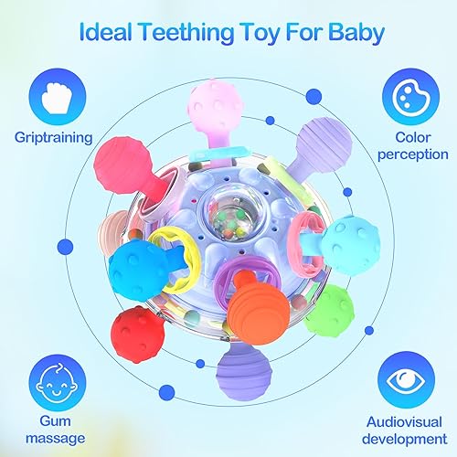 Miniatura 4 de Juguetes sensoriales para la dentición para bebés, juguetes Montessori actualizados, sonajeros sensoriales para masticar, regalo para bebés recién