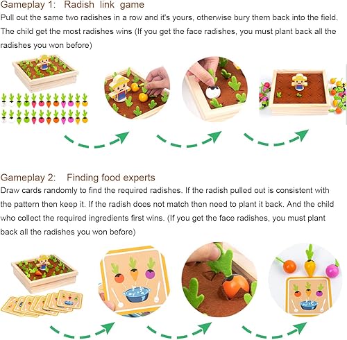 Miniatura 4 de Montessori Toys - Juguete de madera para cultivo de zanahorias para niños pequeños clasificación de memoria juegos de plantación de rábano para