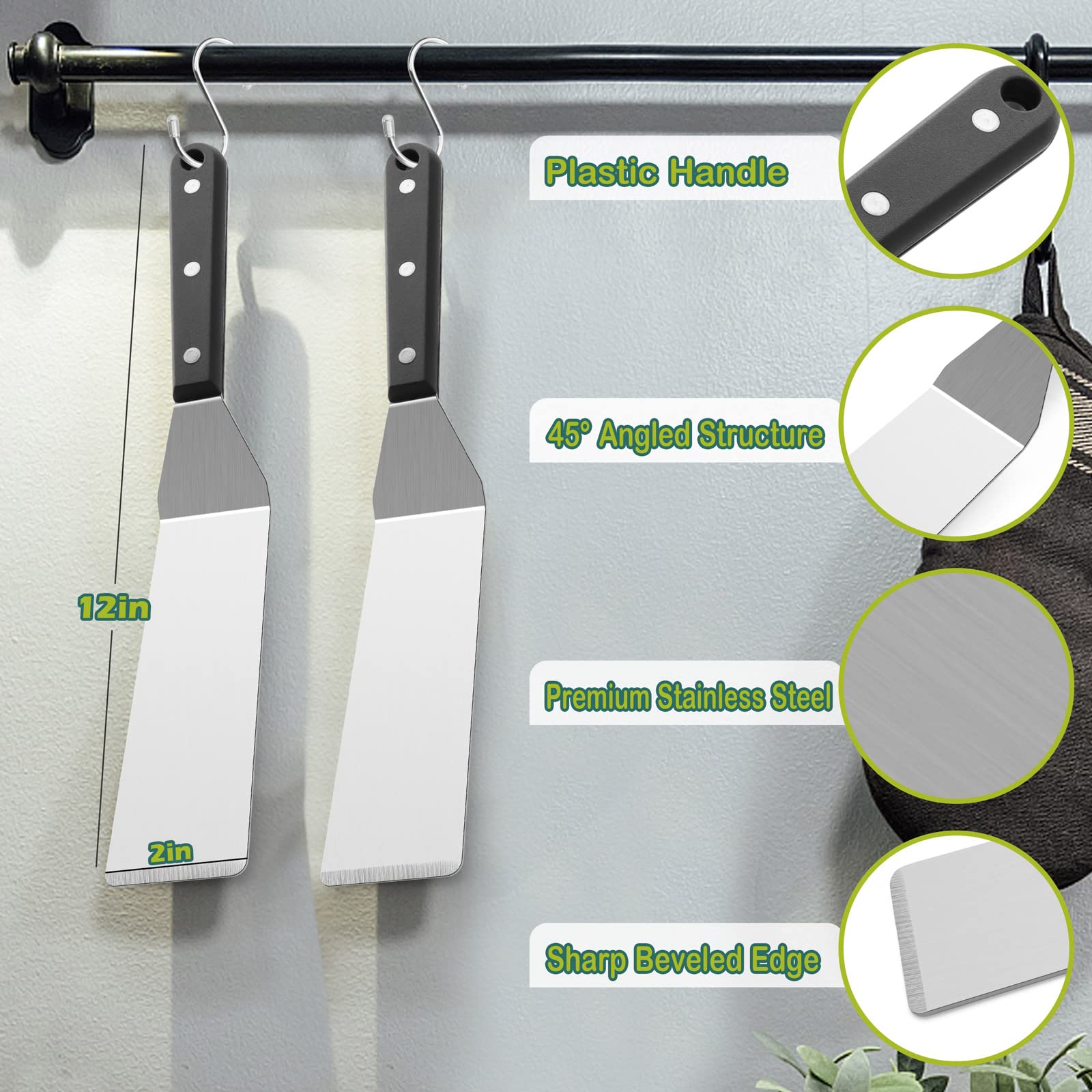 HaSteeL Espátula de metal estrecha larga ABS 2 piezas