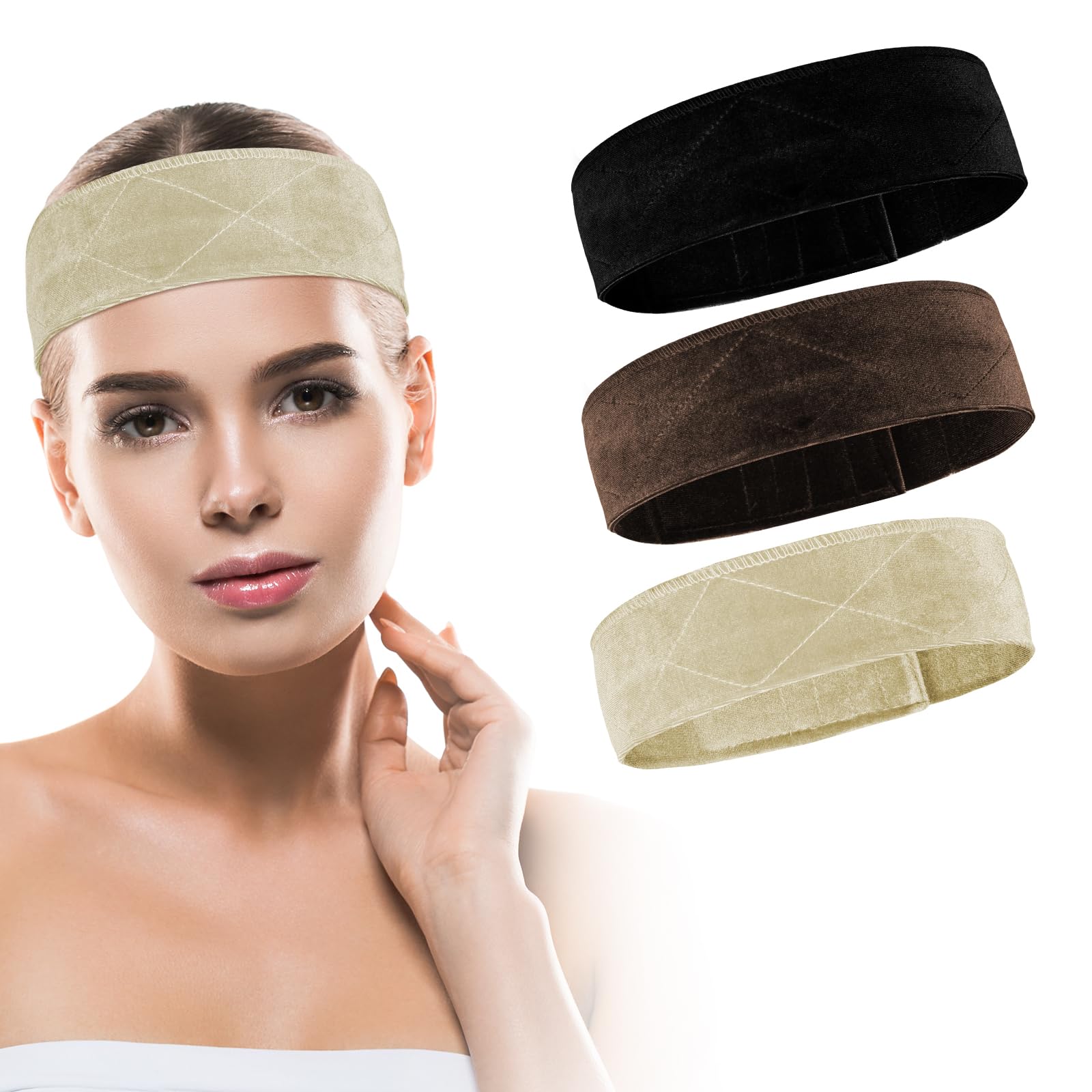 ALIIP Wig Grip Headband, 3 PCS Elastic Wig Bands, Non Slip Edge Band for Laying Down Wigs Adjustable Velvet Wigs Melt Bands