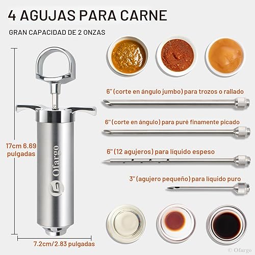 Miniatura 8 de Ofargo Kit de jeringa inyectora de carne de acero inoxidable con 4 agujas de marinado para barbacoa y ahumador, regalos para hombres, papá, esposo
