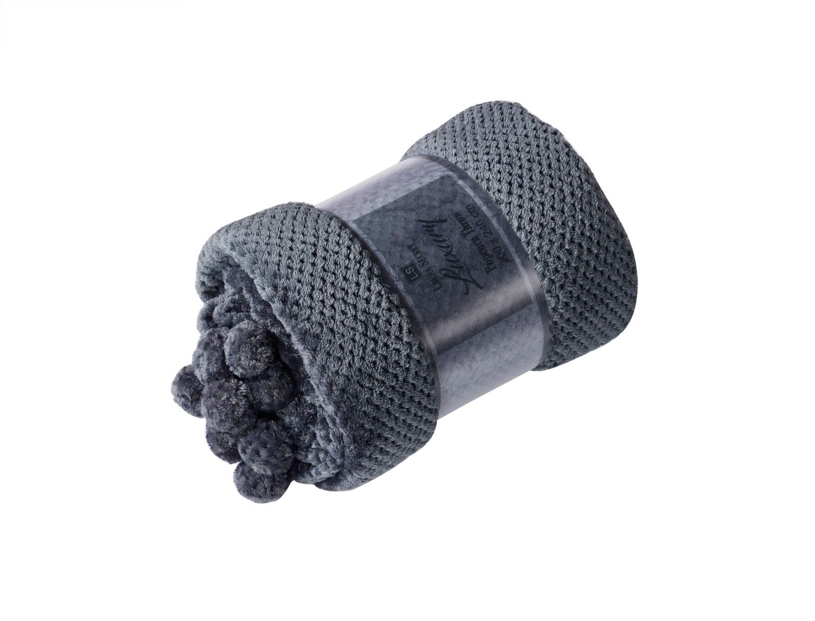 Y-H Charcoal Yorkshire Homeware Luxury New Popcorn Pom Pom Throw Fleece Blanket Sofa Bed Chair Large Soft Warm Throws (, 150 X 200Cm)