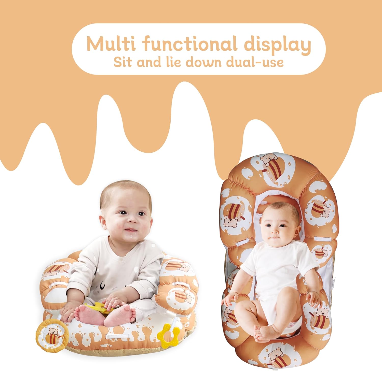 Tummy Time Mat & Seated Support Pillow, Baby Tummy Time Playmat for Newborns, with Detachable Support Pillow and Toys - Image 4