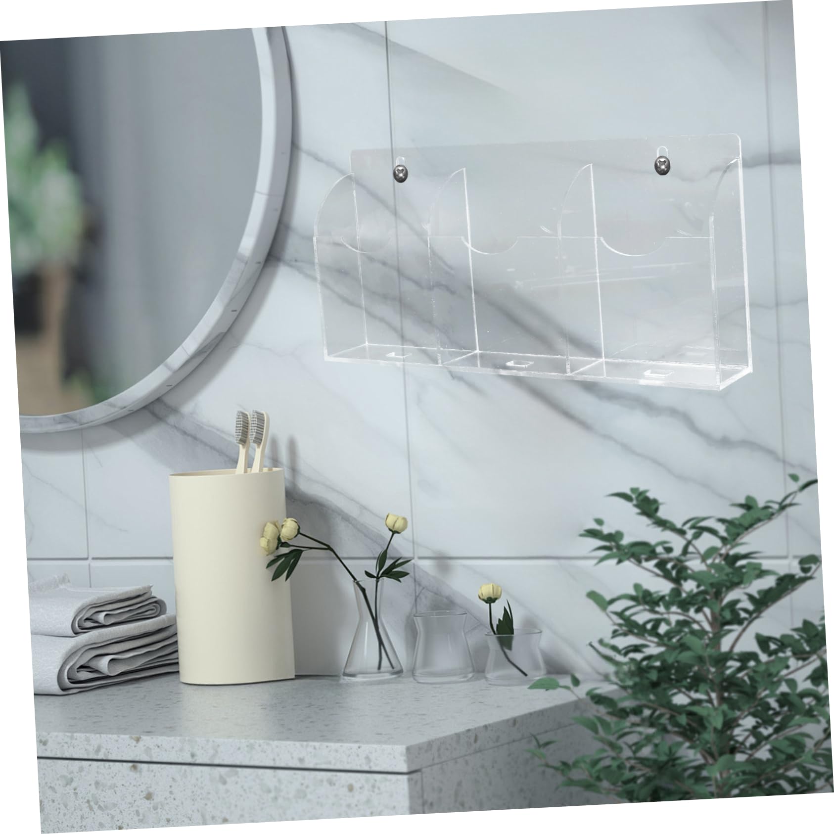 Elegante supporto da parete in acrilico trasparente per telecomandi e telefono con scomparti, moderno per telecomandi TV e forniture per ufficio, design salvaspazio