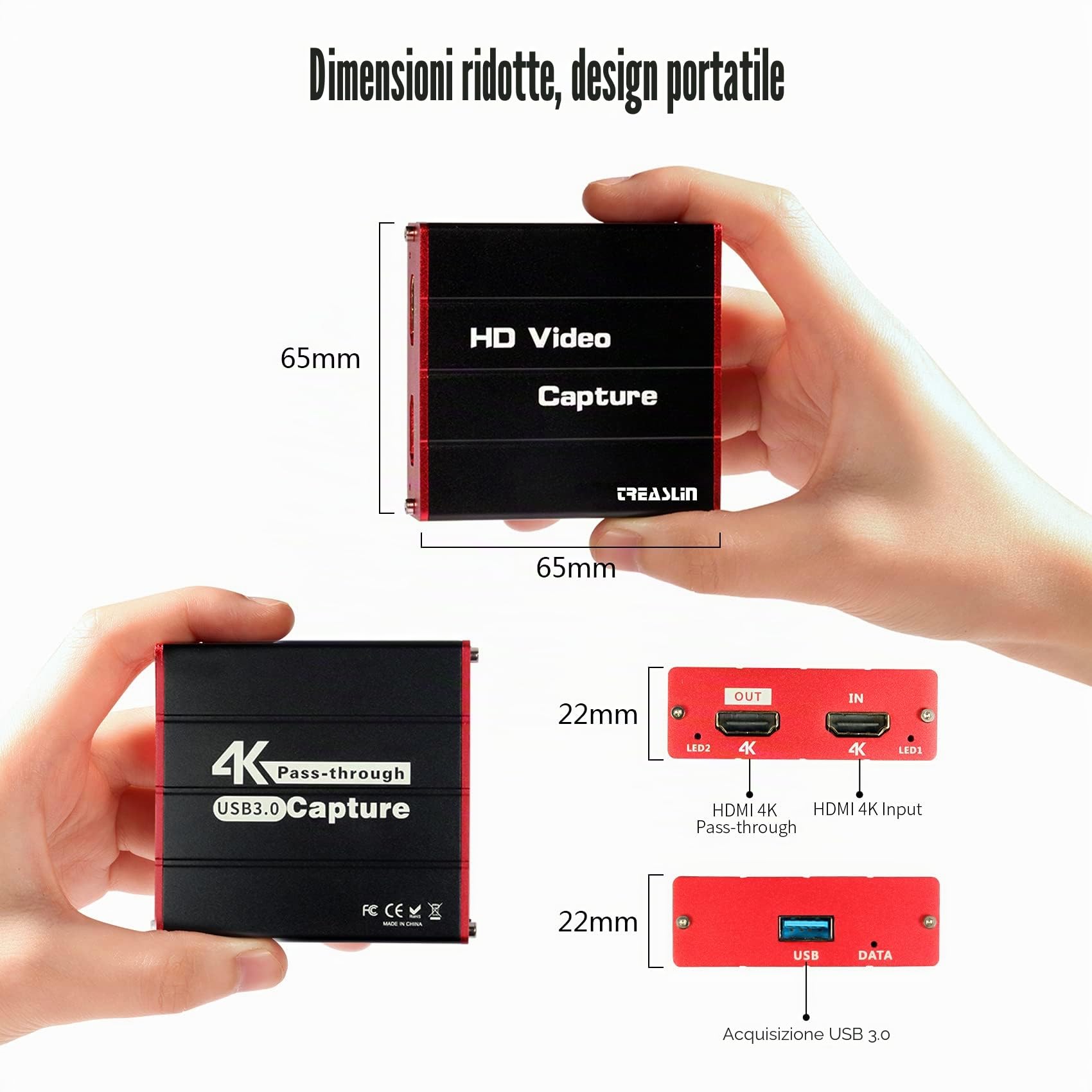 TreasLin Game Scheda di acquisizione Video USB 1080p 60fps per PS5,PS4,Switch Wii U DSLR Xbox su OBS,XSplit,Twitch,Youtube Supporta Windows,Mac,4K zero latenza HD Loopout.320.