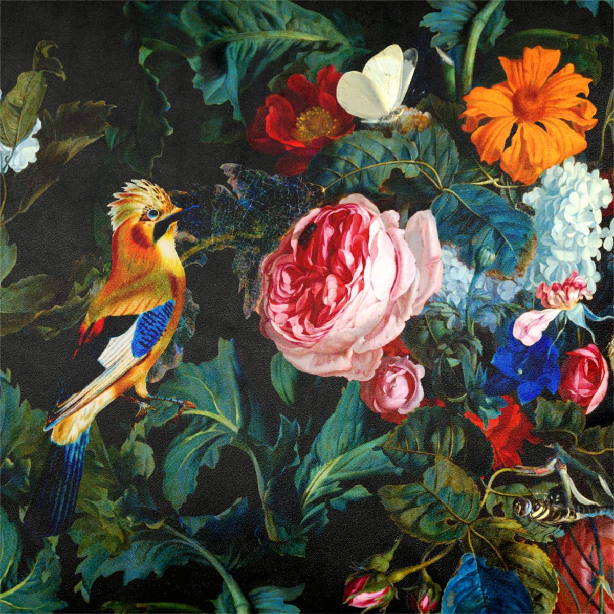Izabela Peters Charcoal Luxury Upholstery Curtain Fabric - Eco-Friendly Velvet - Designer Blind, Craft, Sewing Fabric By The Metre - Birds In Paradise - 1 Metre