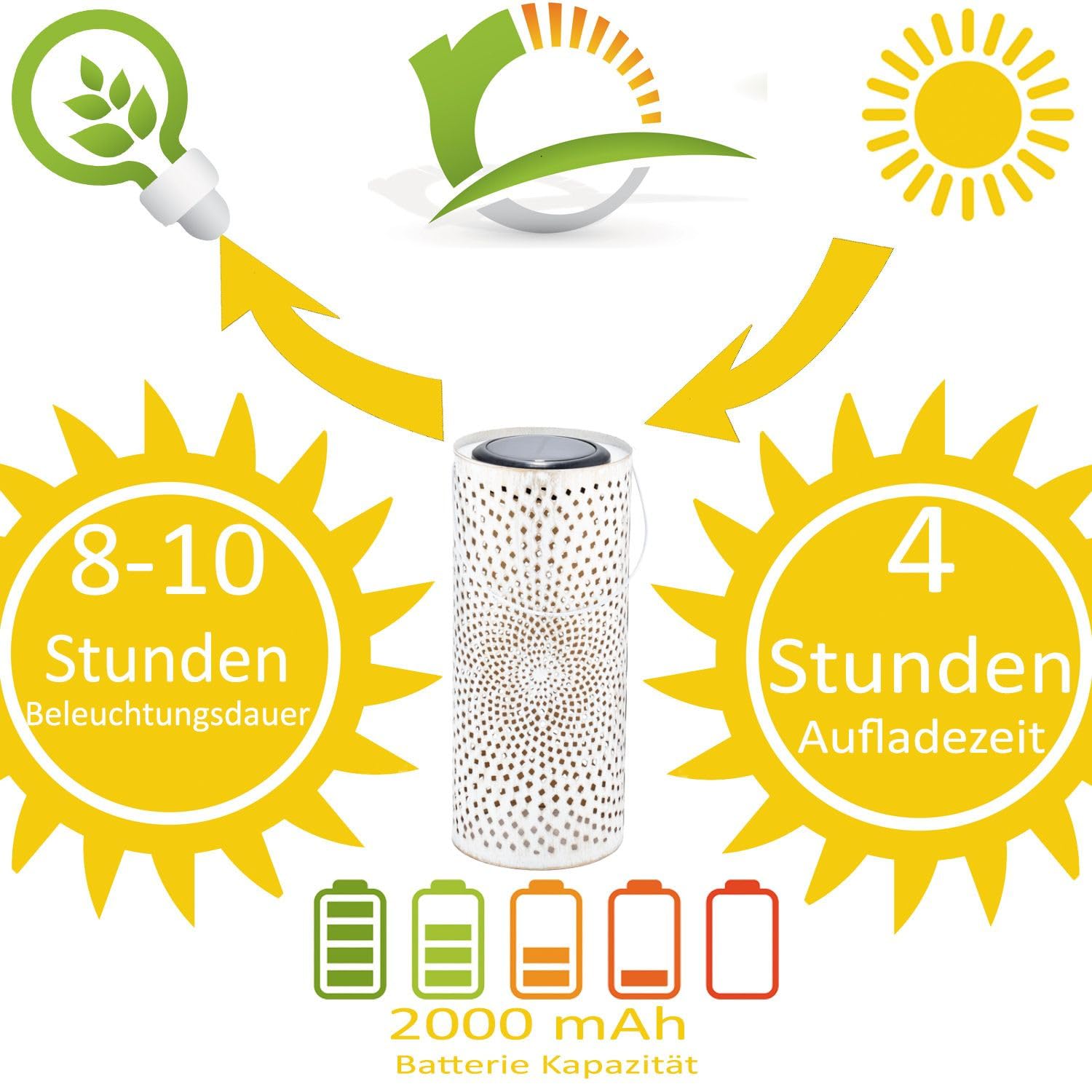 Marrakech zestaw 2 latarni solarnych do użytku na zewnątrz z uchwytem z metalu o wielkości 30 cm | orientalna latarnia solarna LED Swann, biała, klasa wodoszczelności IP65, jako dekoracja ogrodowa