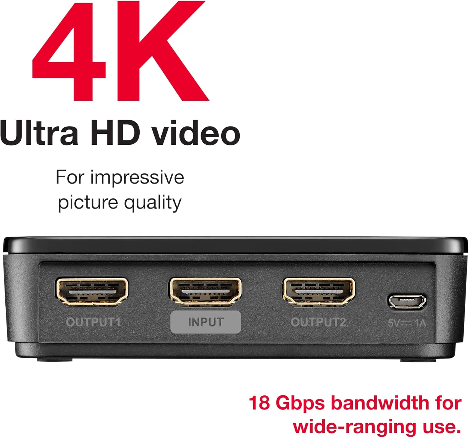 Rocketfish 2-Output HDMI Splitter with 4K at 60Hz and HDR Pass-Through - Dual HDMI Splitter with Easy Setup - HDMI Splitter Output Supports 2 HDMI Displays - Splitter with 4k & HDR Compatibility