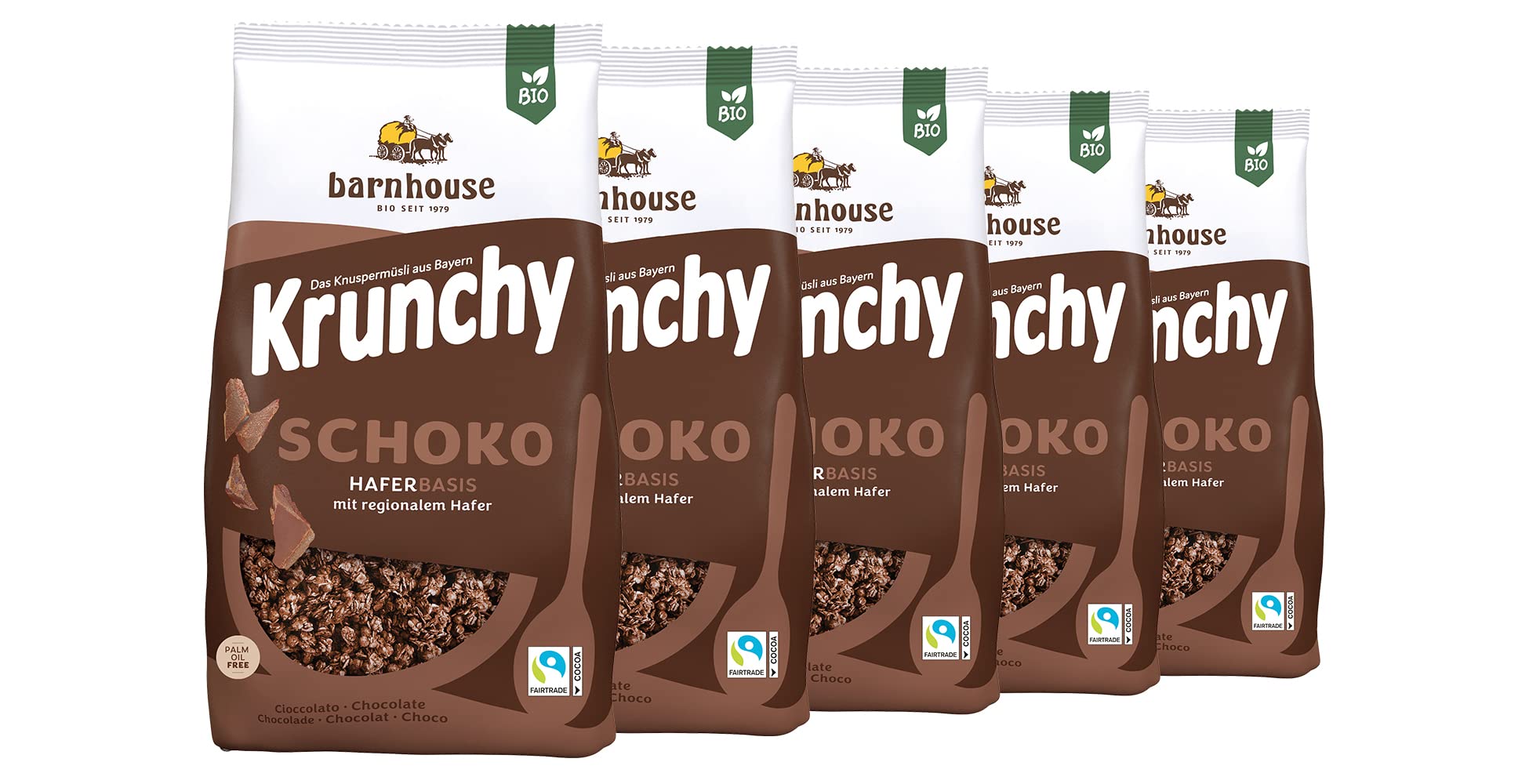 Barnhouse Krunchy Schoko, Bio Hafer-Knuspermüsli aus Bayern, herrlich schokoladig, 5 x 1250 g