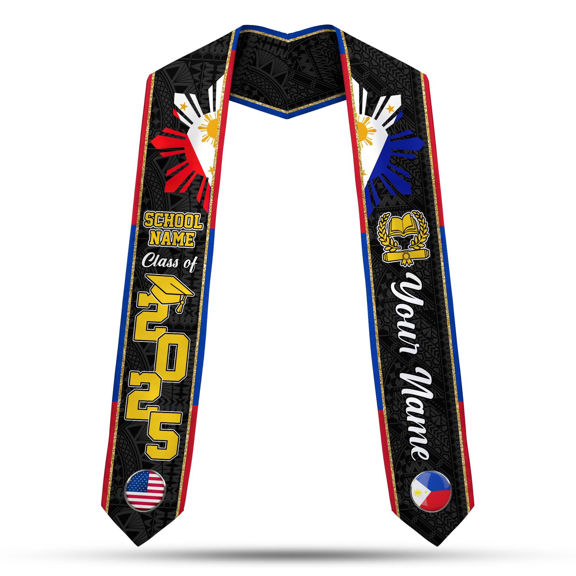 MoonArt Personalized Filipino Graduation Sash, Philippines Graduation Stole, Philippine Graduation Sash 2025 Filipinos Flag Stole (FLP1)