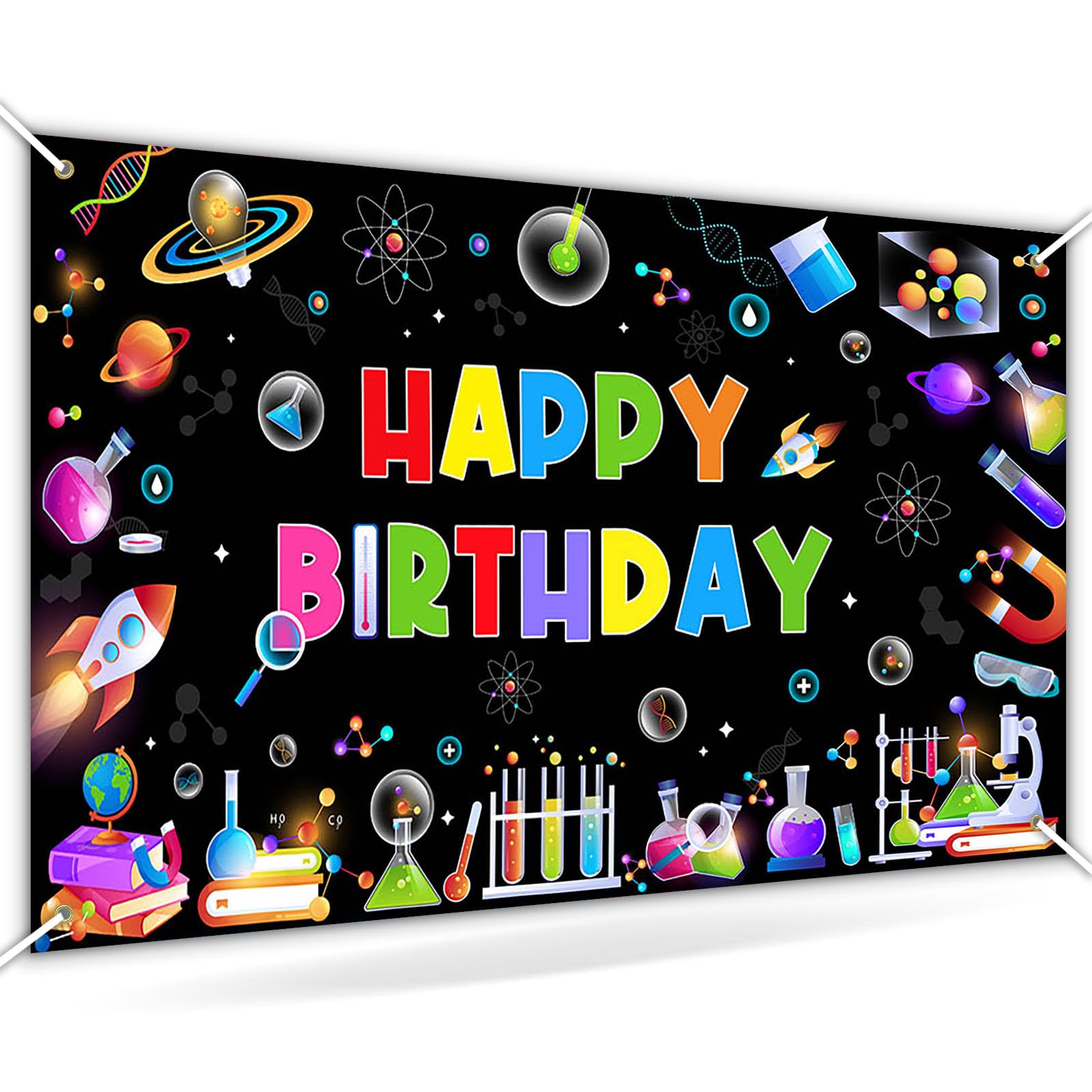 Avezano Science Happy Birthday Backdrop Banner Mad Science Fun Scientist Chemical Experiments Background for Boys Girls Physical and Chemical Party Banner Decor 70.8 x 43.3 Inch