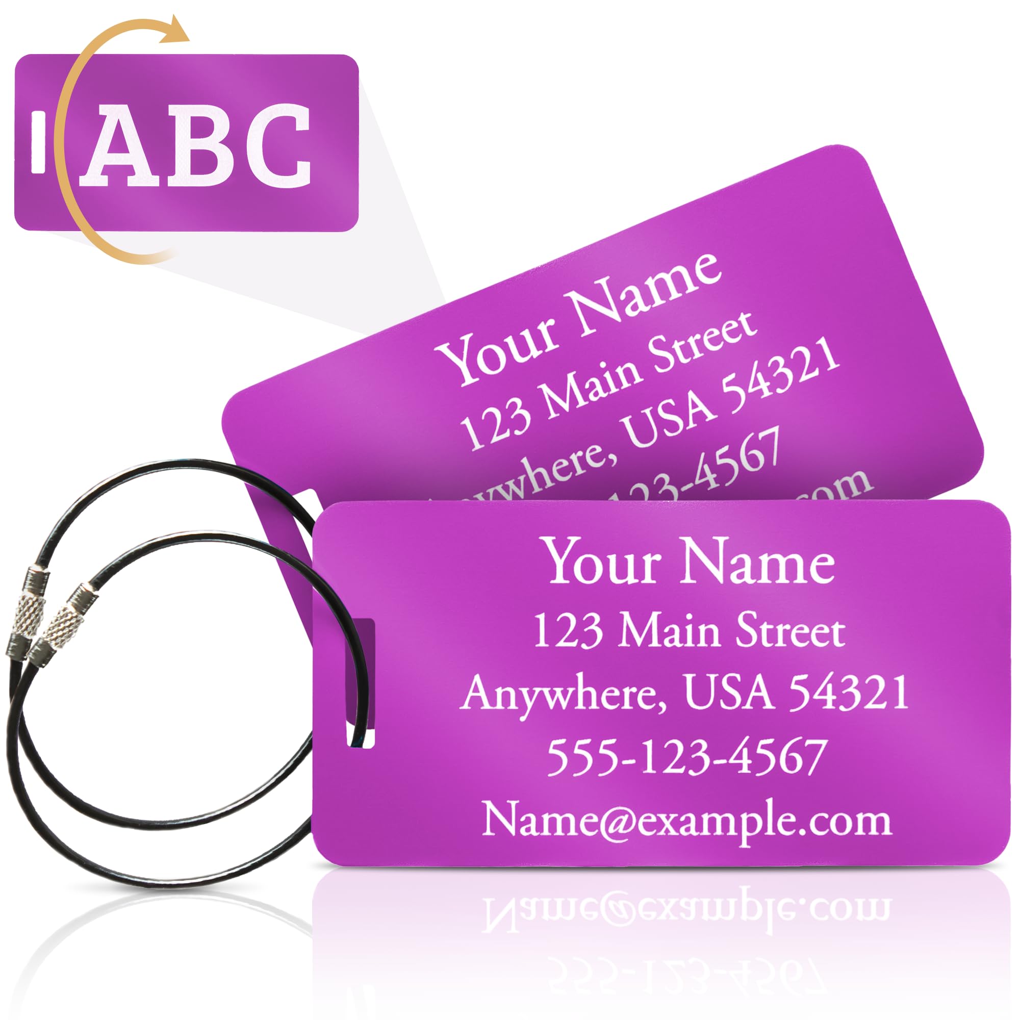 Personalized Aluminum Luggage Tags – Permanent Laser Engraved Metal Suitcase Tags for Travel – Custom Name & Contact ID for Checked Bags & Carry On –