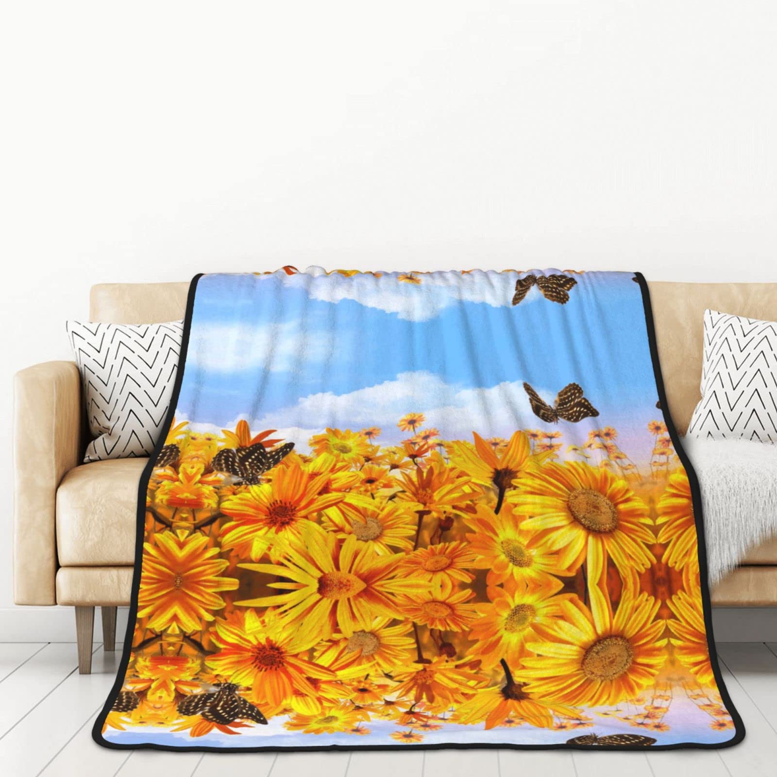 Couverture super douce en flanelle chaude et légère motif papillon