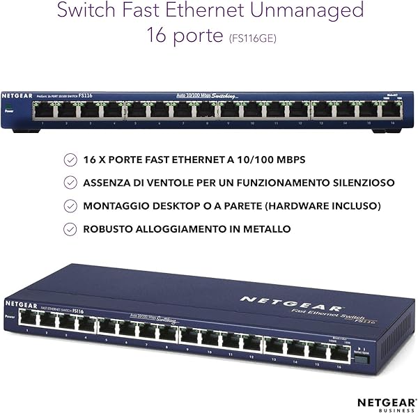 Netgear FS116PEU Switch Unmanaged Fast Ethernet 10100 16 Porte Desktop