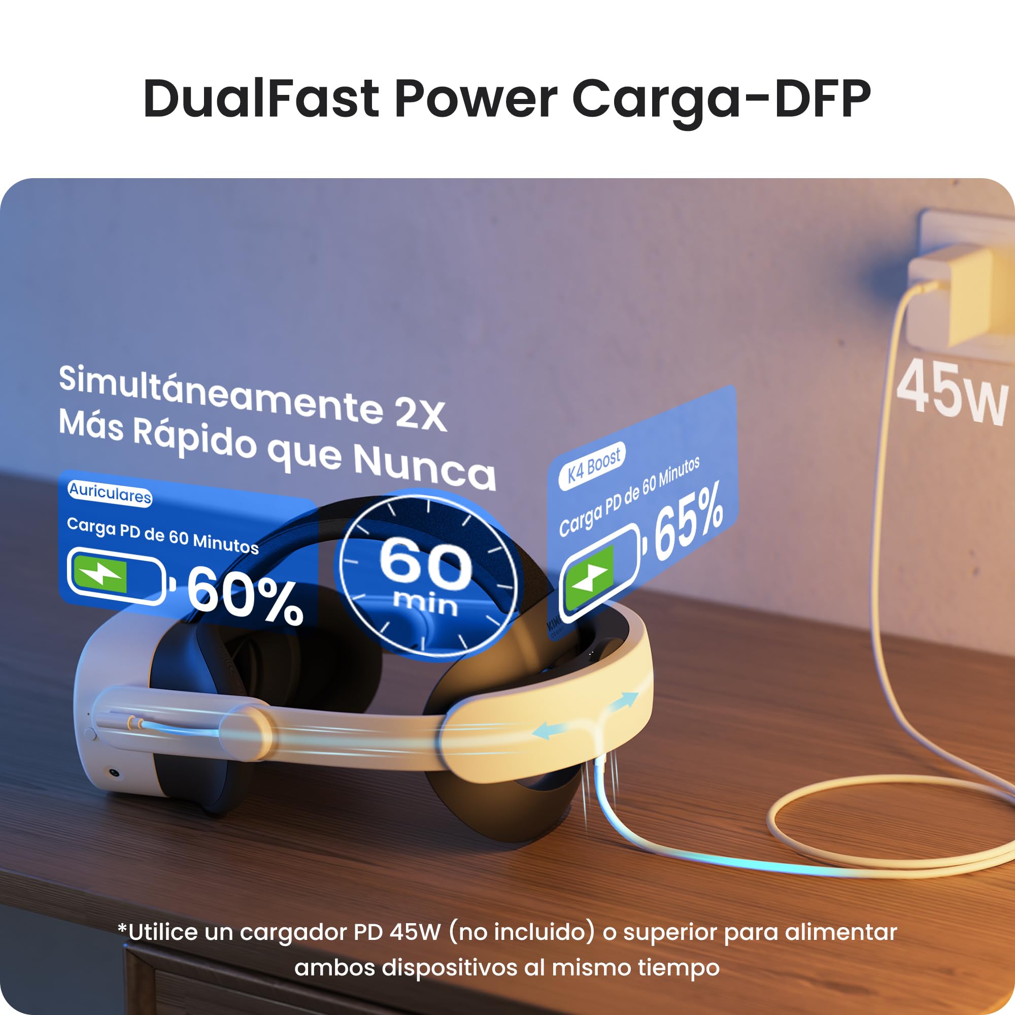KIWI design K4 Boost Correa para la Cabeza con Batería de Confort Compatible con Meta Quest 3/Quest 3S