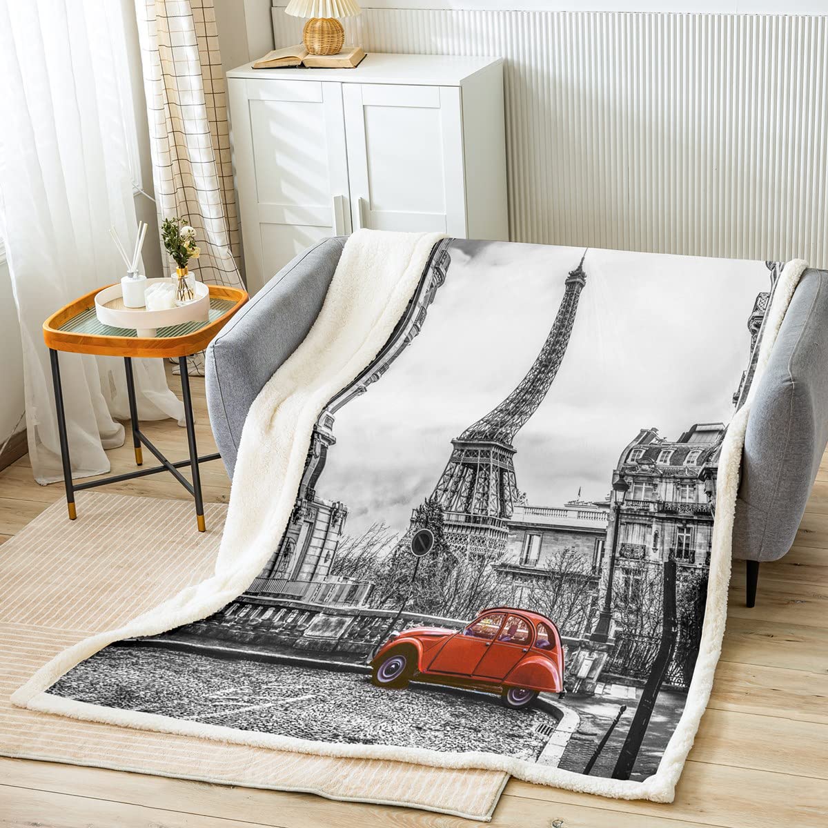 Tbrand Paris Stadt 3D Drucken Kuscheldecke EEiffelturm Flanell Fleecedecke Microfaser Grau Modern City Landschaft Decke Decke 150x200cm für Jungen Mädchen Kinder