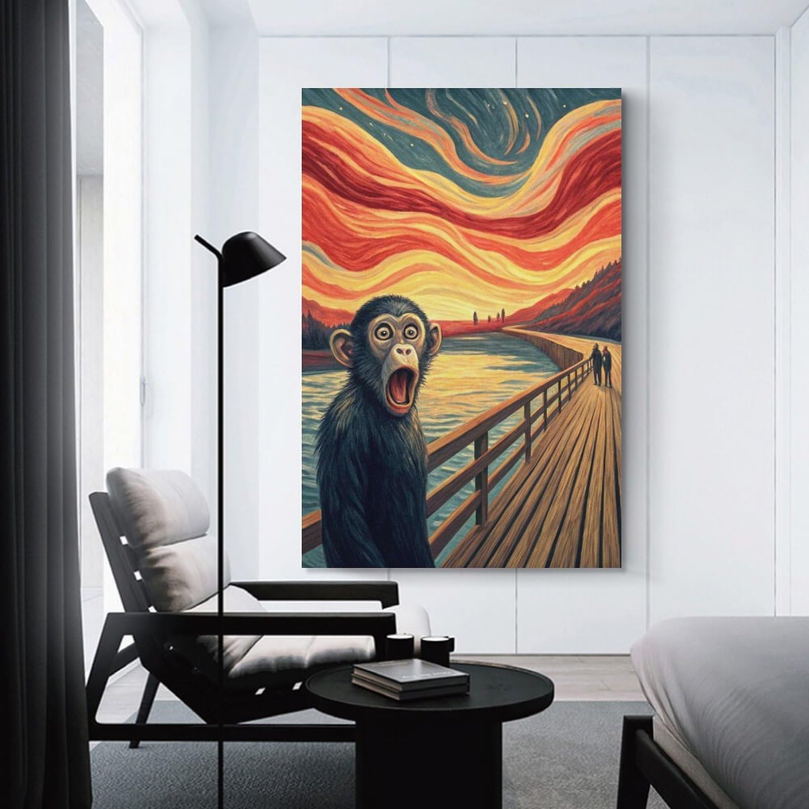 Junmoney Screaming Monkey on A Bridge Canvas Wall Picture 24x36inch(60x90cm), for Living Spaces, Bedrooms Or Relaxed Rooms, Modern Wall Decor for Cosy Interiors