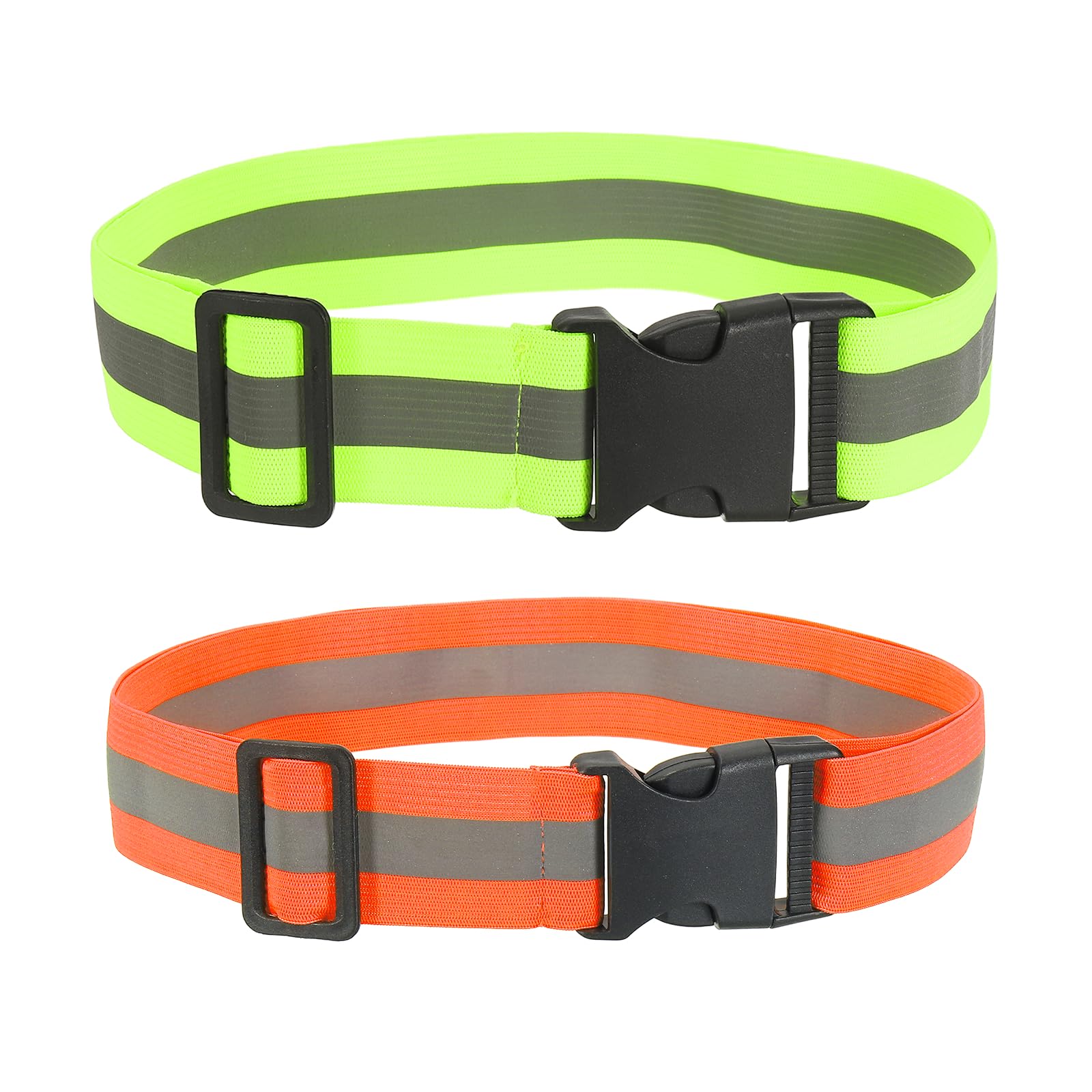 YELARXI Reflective Safety Belt, Adjustable High Visibility Glow Belt Outdoor Running Gear Accessories Fit For (Running/Walking), 43.3 x 1.6 & 2 Pcs & Fluorescent Orange/Fluorescent Green