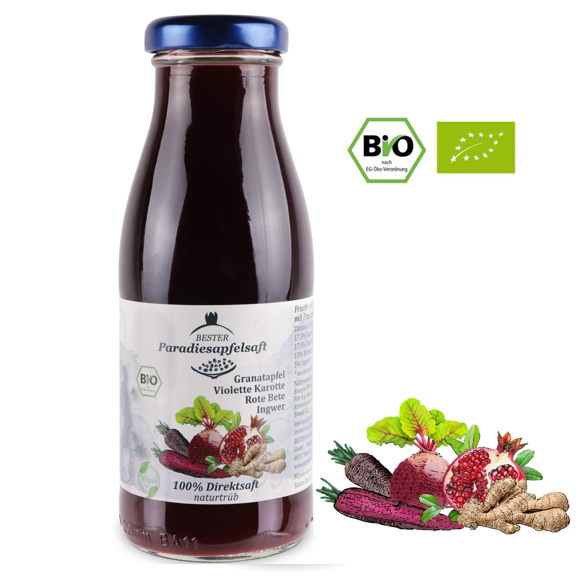 Granatapfel-Violette Karotte-Rote Bete-Ingwer - 100% Bio-Direktsaft (naturtrüb) - 12 x 250 ml