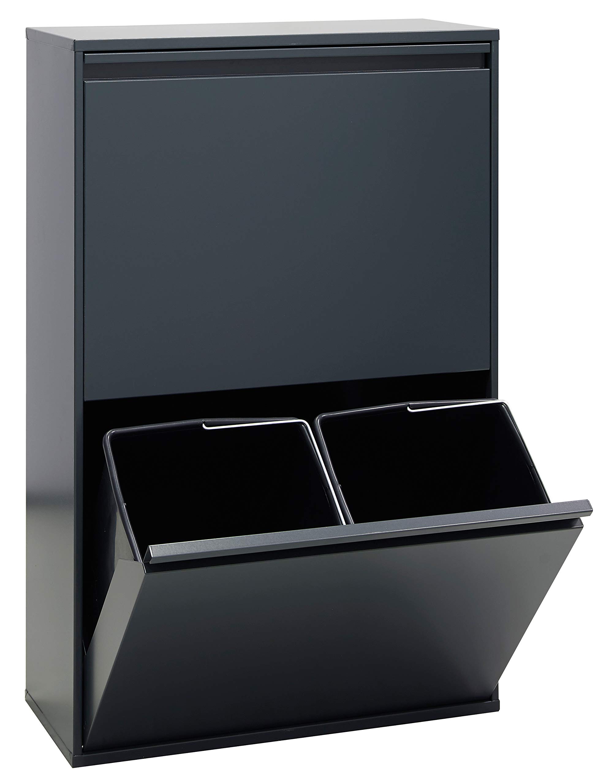Arregui Basic CR604-B Recykling kosz na śmieci ze stali, system segregacji śmieci z 4 wyjmowanymi wewnętrznymi pojemnikami z tworzywa sztucznego z uchwytem, 4 x 17 l (68 l), antracyt/ciemnoszary