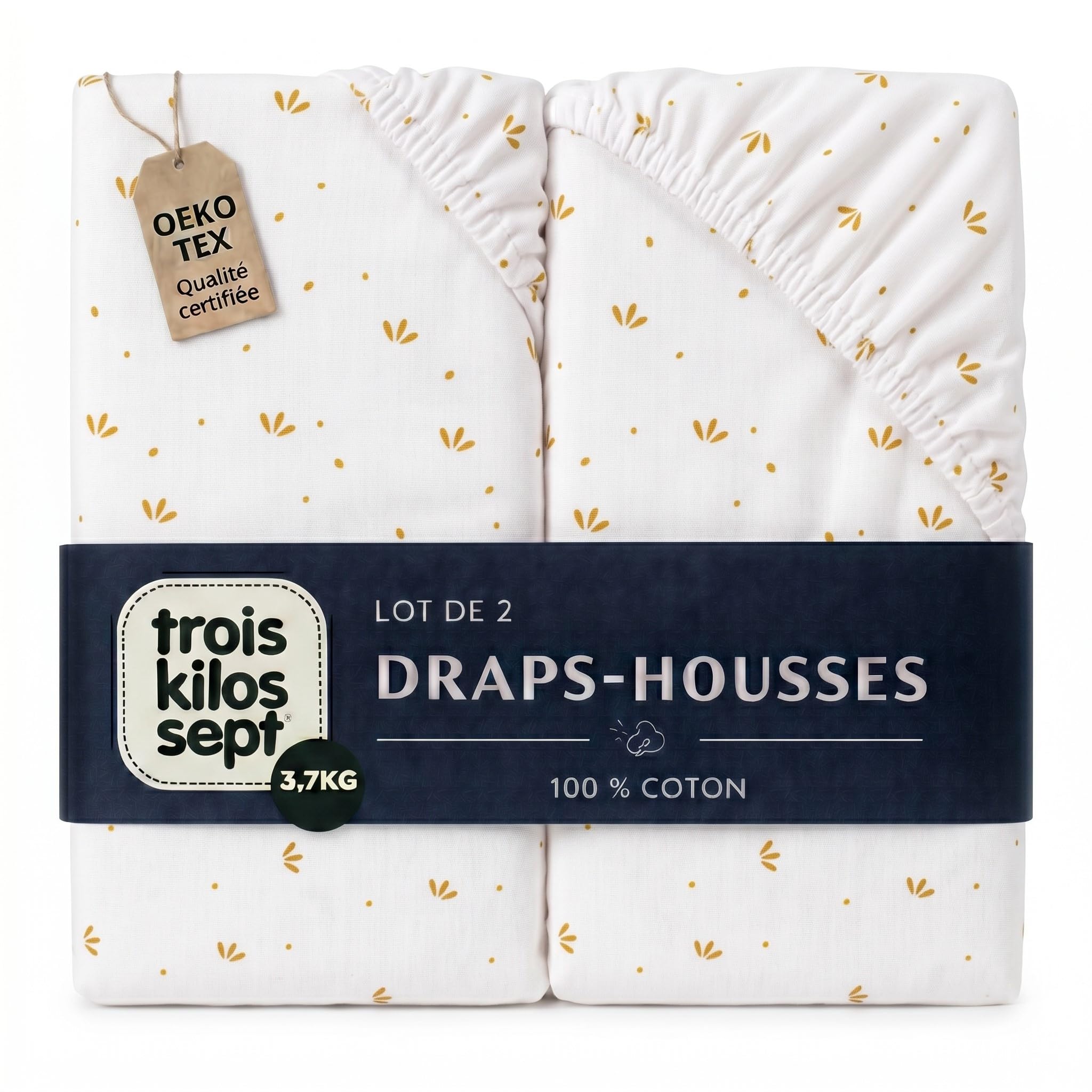 Drap housse bébé extensible Trois Kilos Sept en coton jersey caramel 50x83 cm