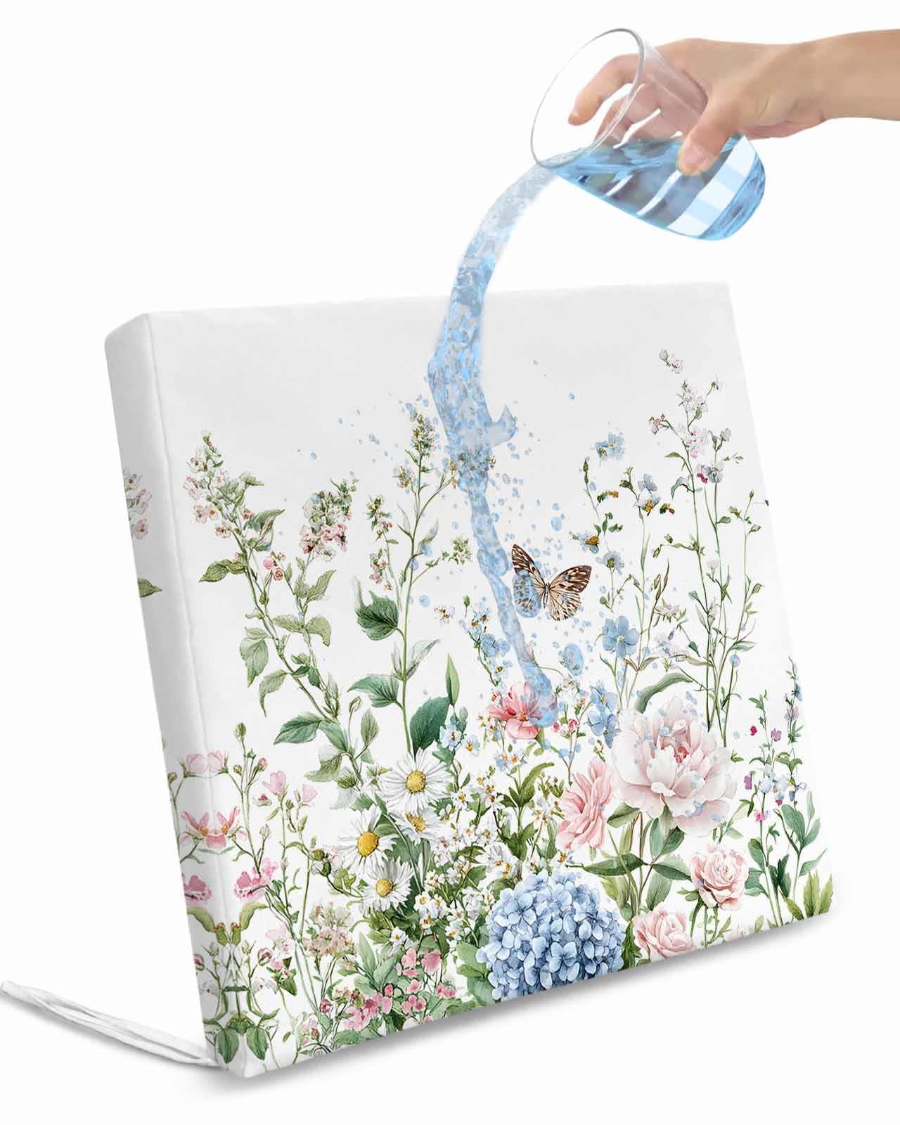 Spring Floral Outdoor Cushion Chair Cover Set of 4 - Waterproof Couch Seat Covers, Pastoral Flower Summer Botanical Watercolor Patio Furniture Protector Cushions Slipcovers for Sofa/RV, 20