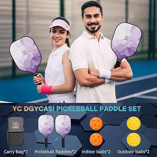 Miniatura 6 de Juego de 2 palas de pickleball aprobadas por USAPA 2025, raquetas ligeras de fibra de vidrio para pickleball, paquete de 2, 2 pelotas de pickleball